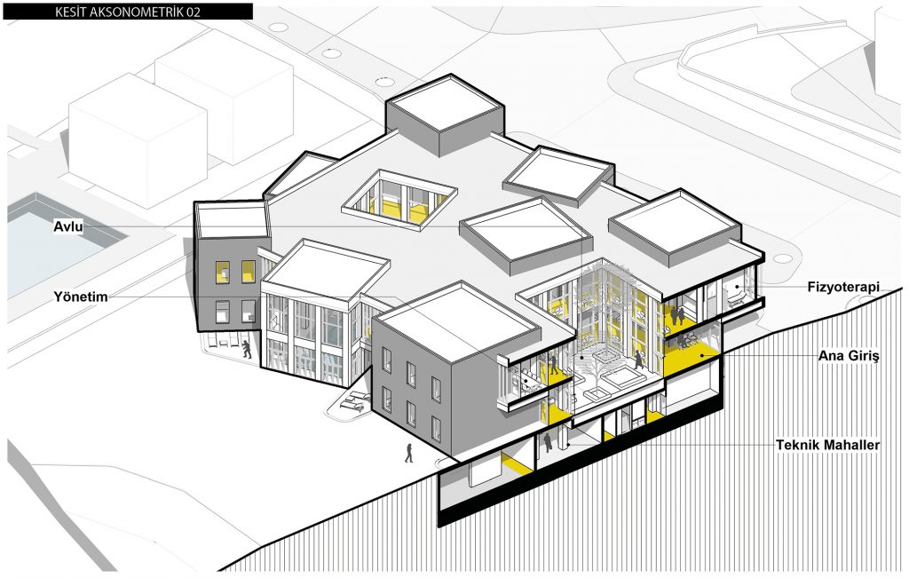 Section drawing of Bodrum Health Foundation Physiotherapy and Hydrotherapy Centre