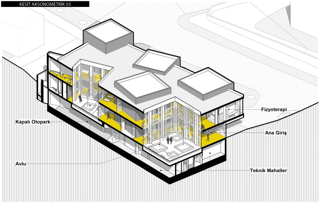 Section drawing of Bodrum Health Foundation Physiotherapy and Hydrotherapy Centre